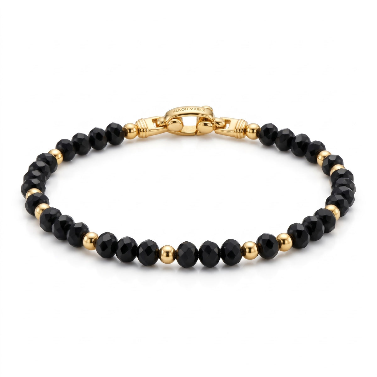 Alison Mariot AVÉRON bracelet in natural faceted black onyx with titanium and 18K gold PVD