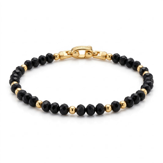 Alison Mariot AVÉRON bracelet in natural faceted black onyx with titanium and 18K gold PVD