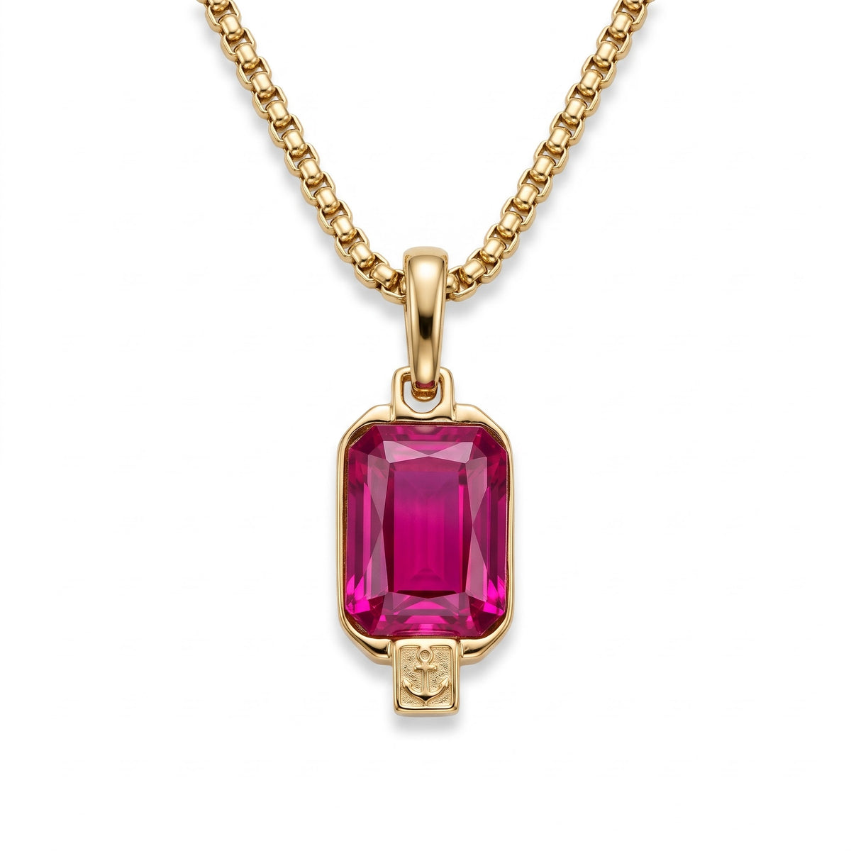 Alison Mariot ELAINE ROUGE necklace in titanium with 18K gold PVD and an emerald-cut rouge Swarovski crystal