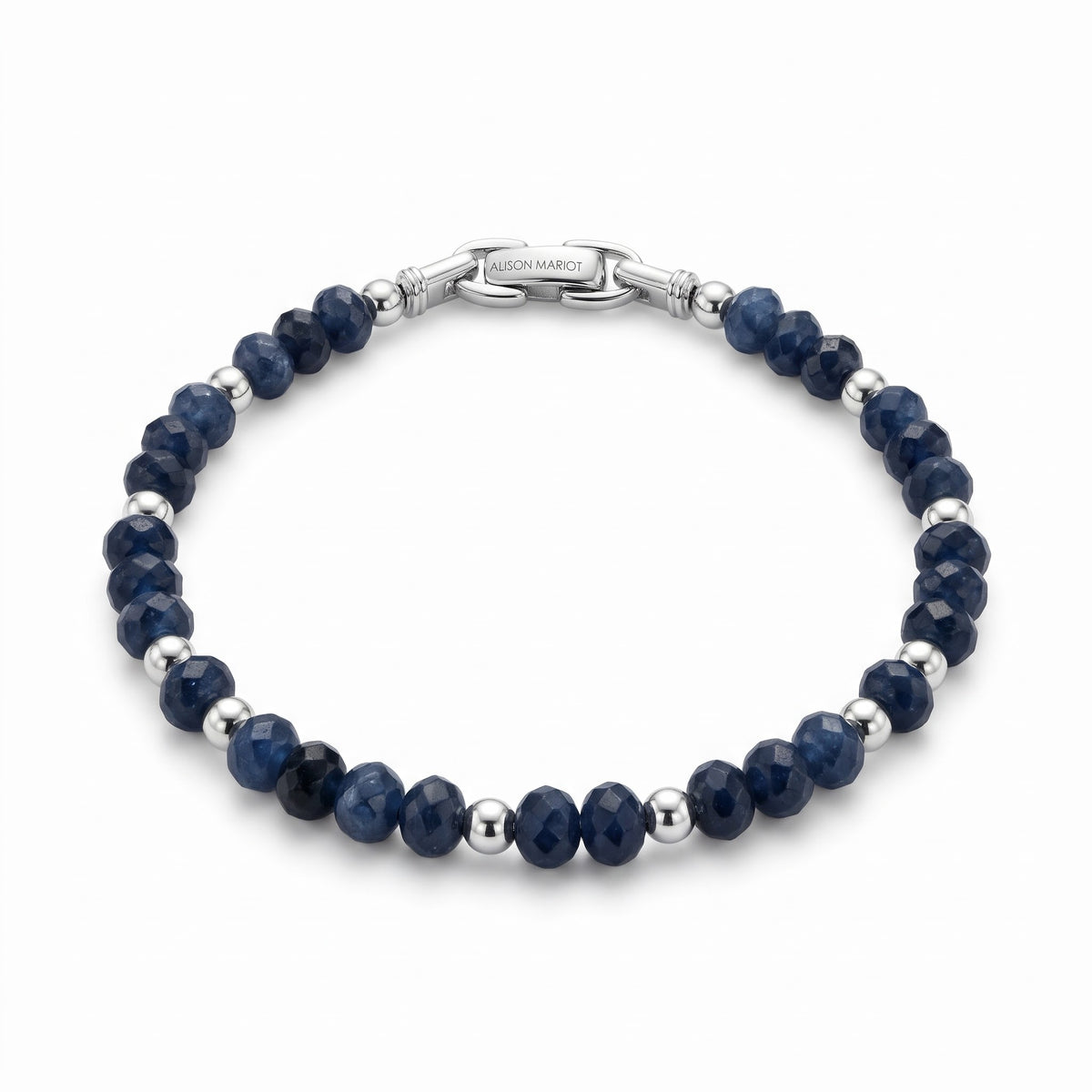 Alison Mariot AVÉRON bracelet in natural faceted blue sand stone with titanium in a silver finish — angled view