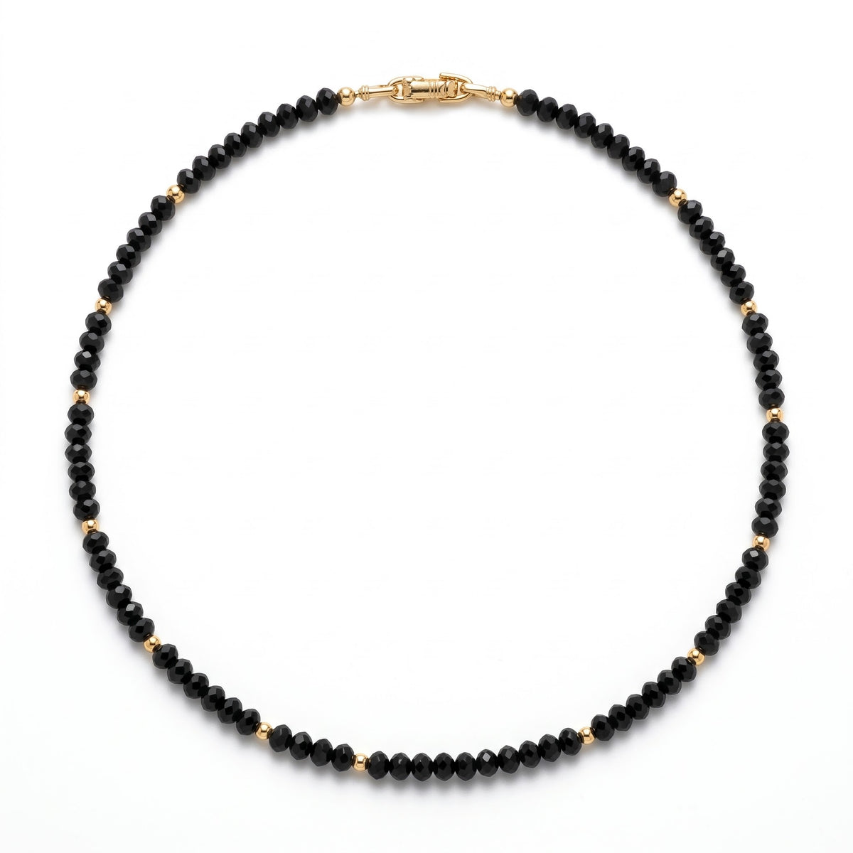 Alison Mariot AVÉRON necklace in natural faceted black onyx with titanium and 18K gold PVD, 50 cm