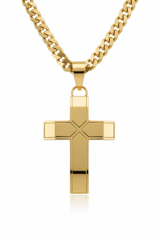 Gold Creed Cross Pendant