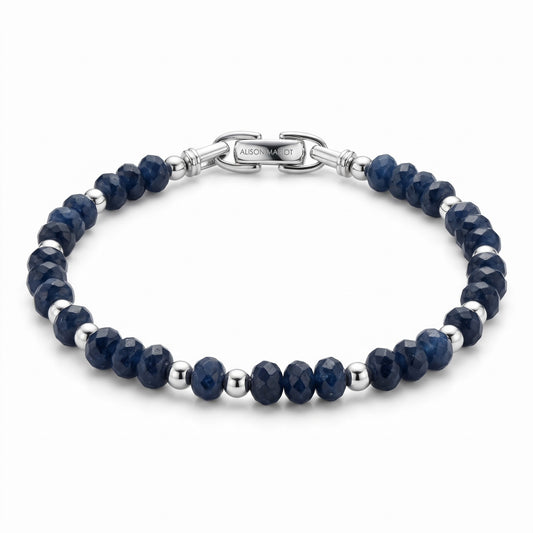 Alison Mariot AVÉRON bracelet in natural faceted blue sand stone with titanium in a silver finish