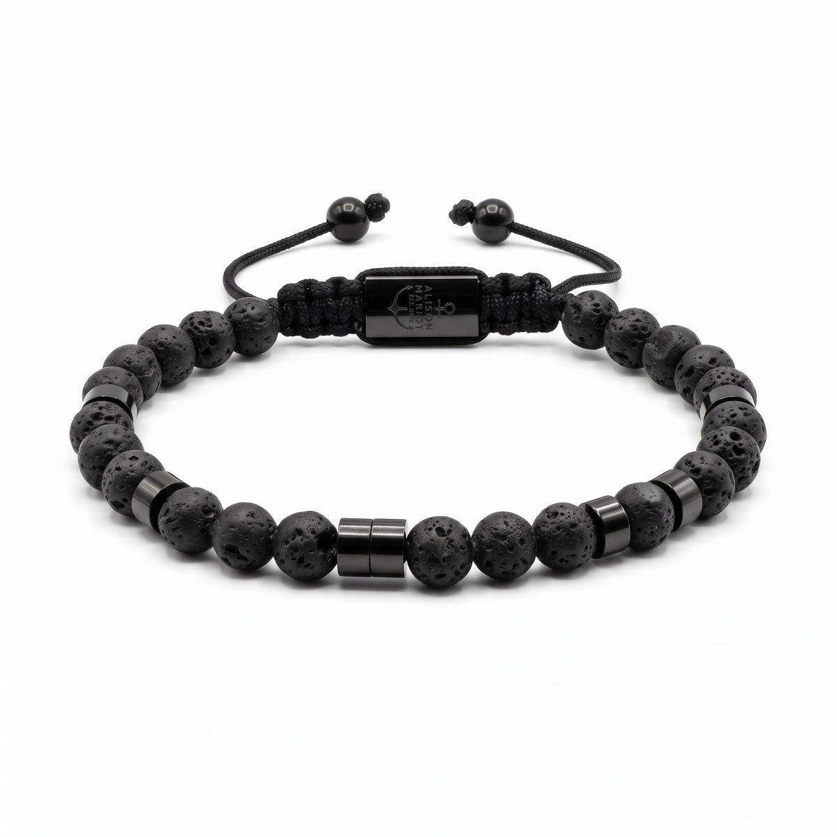 Alison Mariot Essential Vulcan Black, beaded bracelet in natural volcanic stone with black-plated titanium