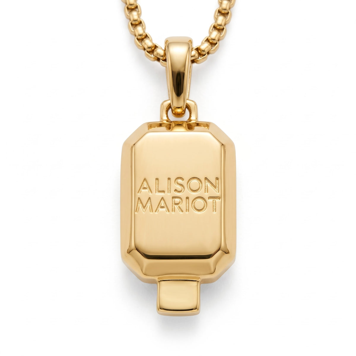 Alison Mariot ELAINE ROUGE necklace — reverse of the pendant engraved with the Alison Mariot name
