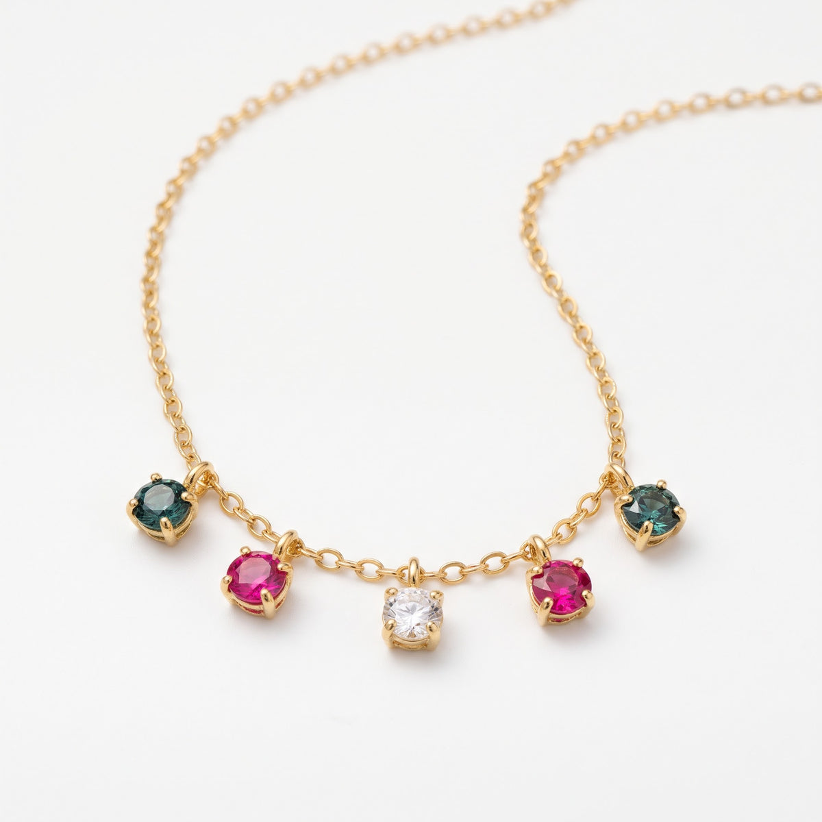 Alison Mariot THALIA necklace in 18K gold vermeil with natural multicolour stones — angled view