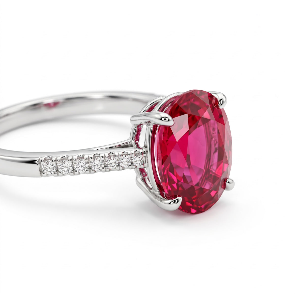 Alison Mariot SELENE ring — close-up of the four-claw oval natural red jade and pavé band