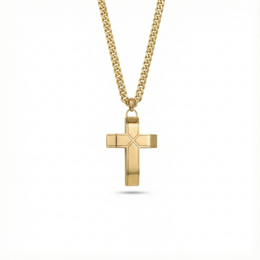Gold Creed Cross Pendant