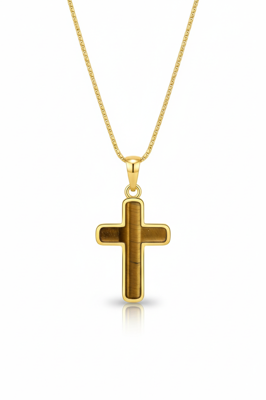 Cross Necklace (Tiger Eye Stone)