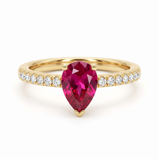 Alison Mariot AGAPI ring in 18K gold vermeil with a pear-cut natural red jade