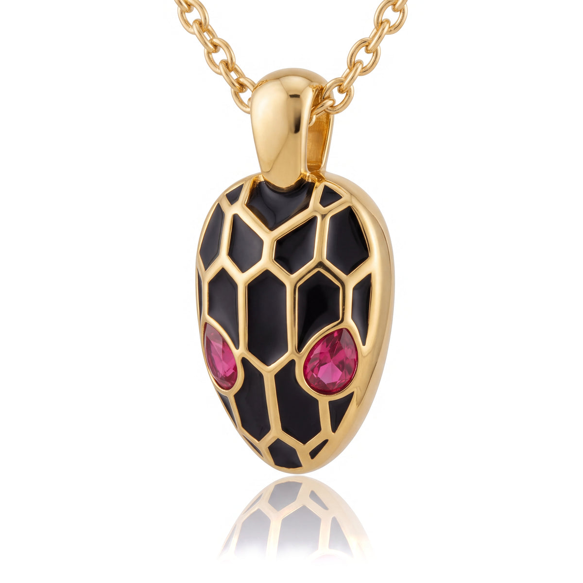 Alison Mariot Rouge Serpentine snake necklace with rouge Swarovski crystals — angled view