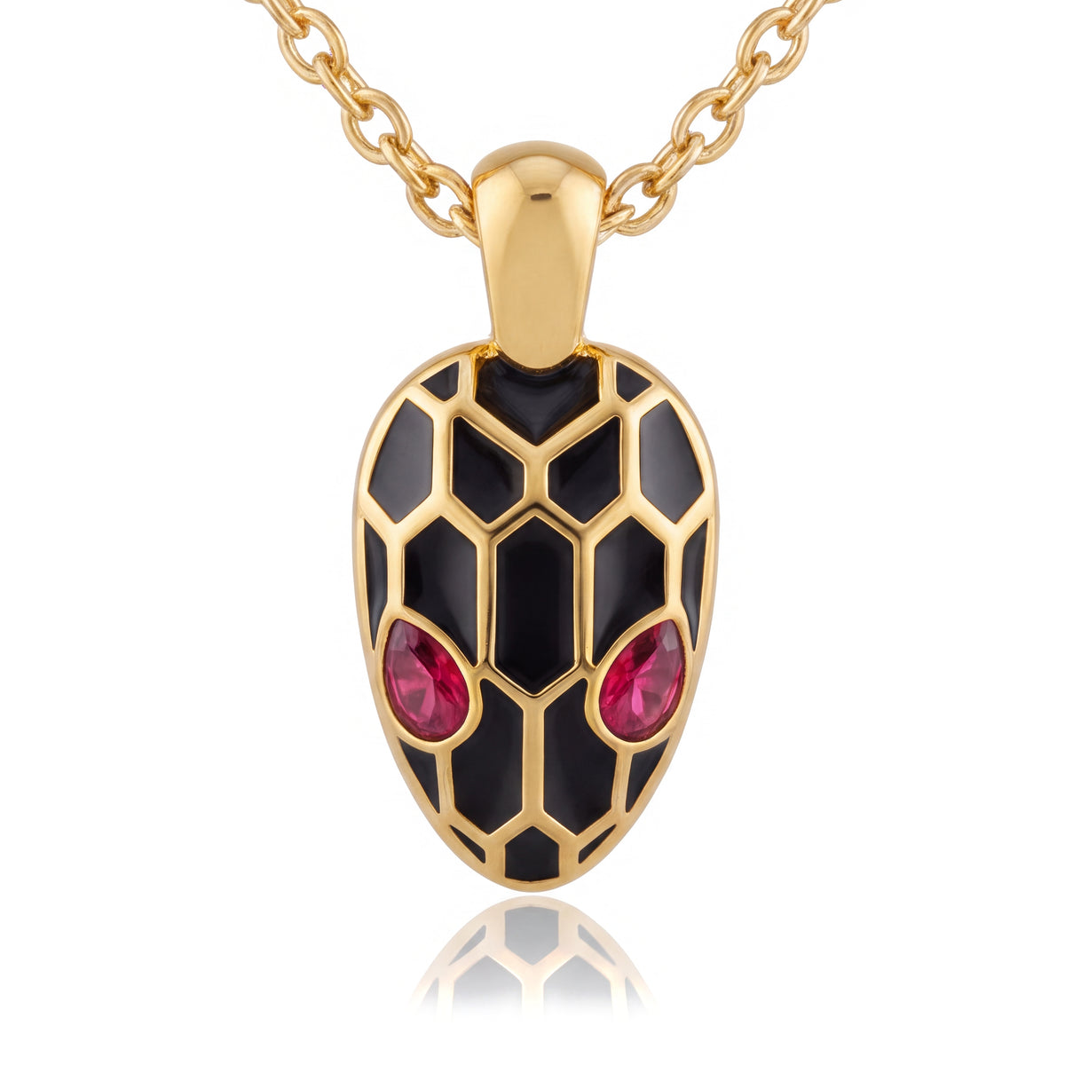 Alison Mariot Rouge Serpentine snake necklace with rouge Swarovski crystals — front view