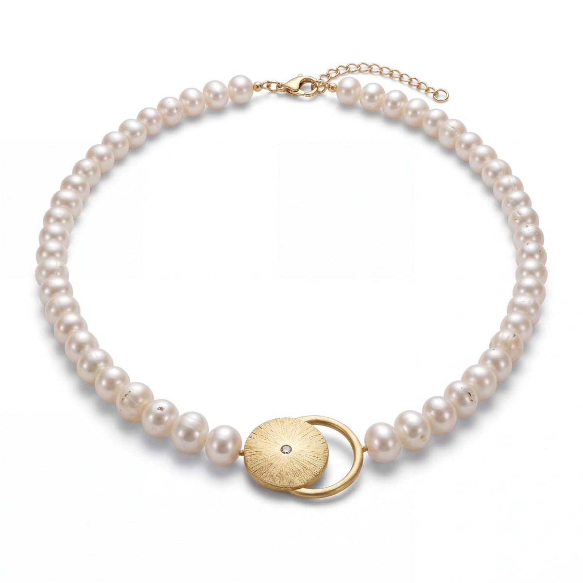 Alison Mariot Thaleli necklace in 18K gold vermeil with natural pearl — front view