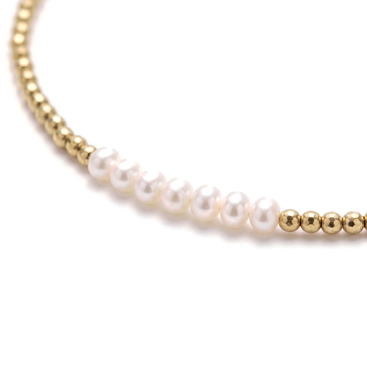 Alison Mariot Thaléli petite necklace — close-up of the natural pearls and gold beads