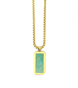 Box Chain Necklace (Aquamarine Stone)